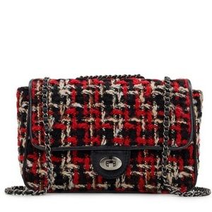 NWT PATRICIA NASH lorenza shoulder red & black tweed flap bag